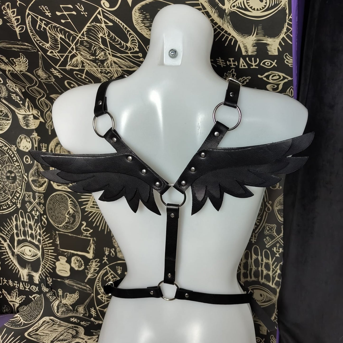 BDSM Demon/Angel winged vegan leather harness, play party, lingerie, brat, cute
