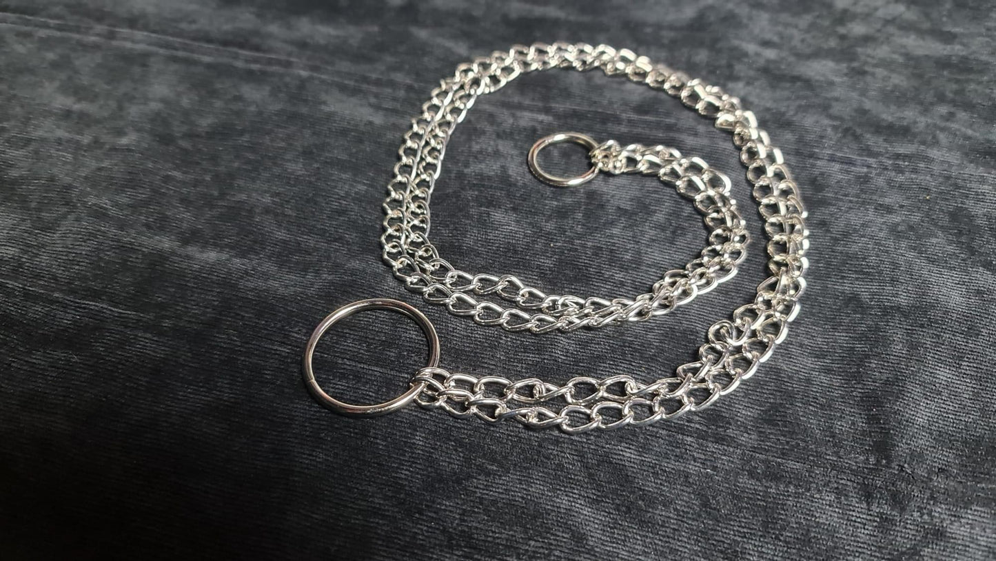BDSM double choke chain collar and leash with O ring