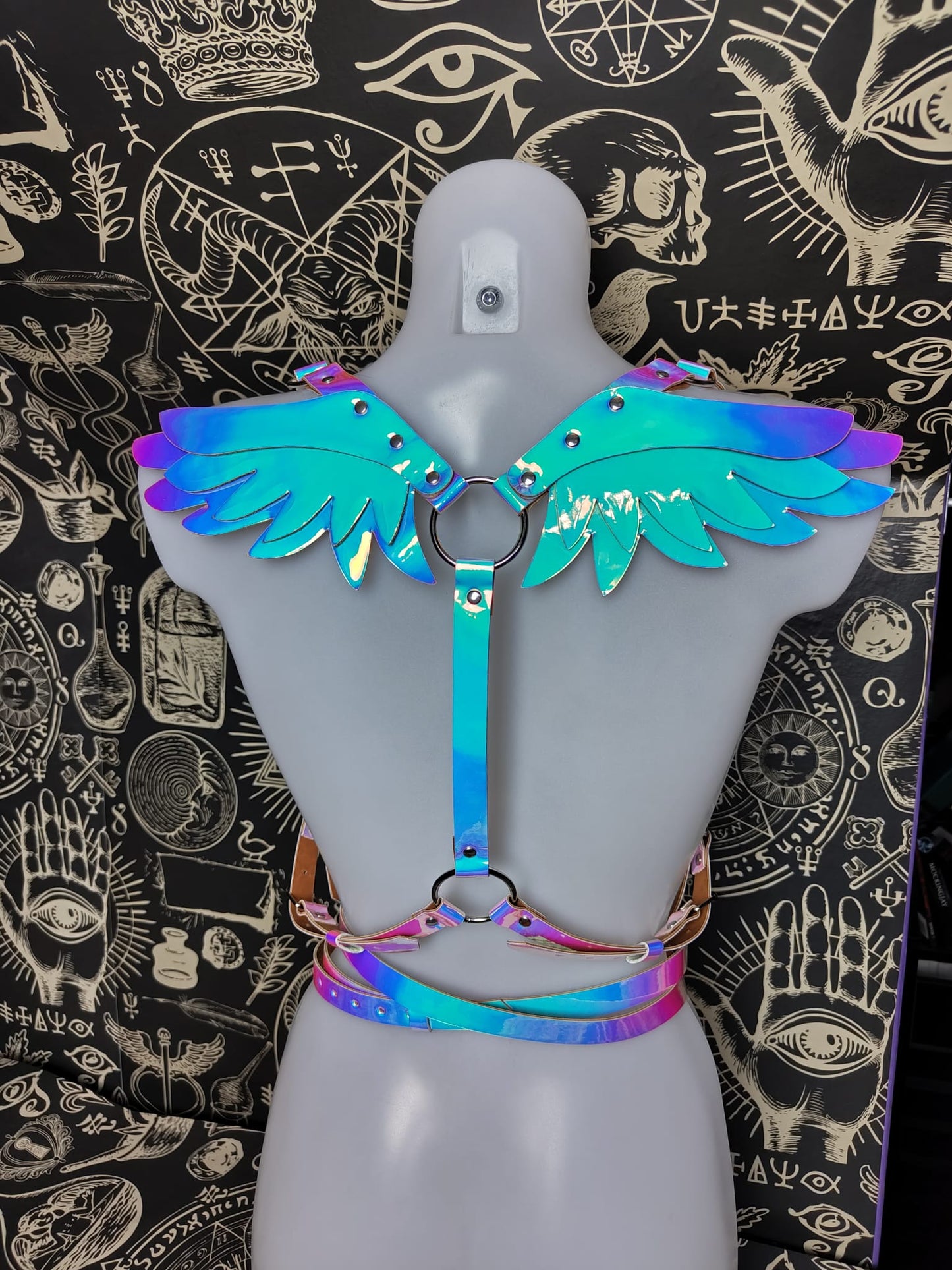 BDSM Demon/Angel winged vegan leather harness, play party, lingerie, brat, cute