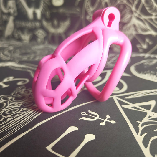 Lockable chastity cage: bubblegum pink - nylon resin, locked, device, 3d printed, various sizes, orgasm control, comfortable, lightweight