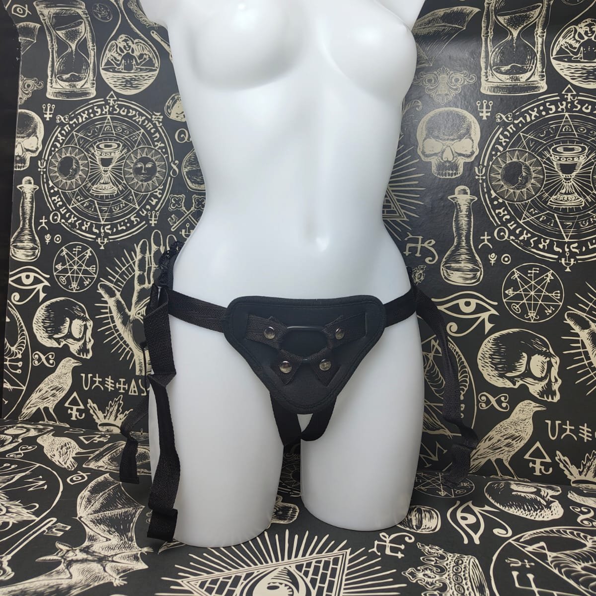 Strap on harness - Lace detailed, corset tied, adjustable, changeable silicone ring, soft comfortable nylon, BDSM, Fetish, Kink, pegging,