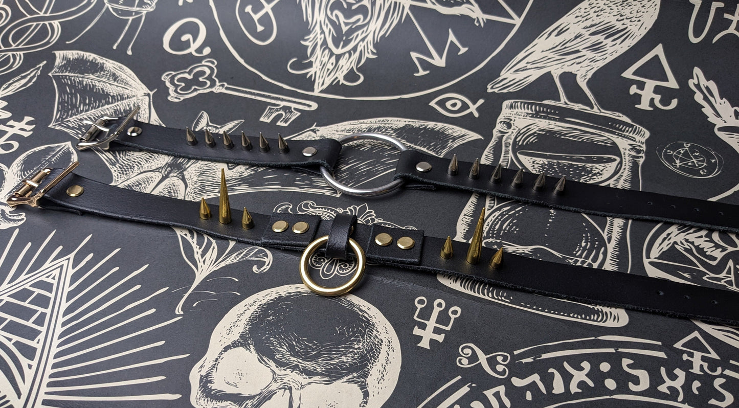 BDSM Keir's Handmade High Quality Real Leather Choker Collar - Spiky Hardware, Heavy Duty, sadistic, sinister
