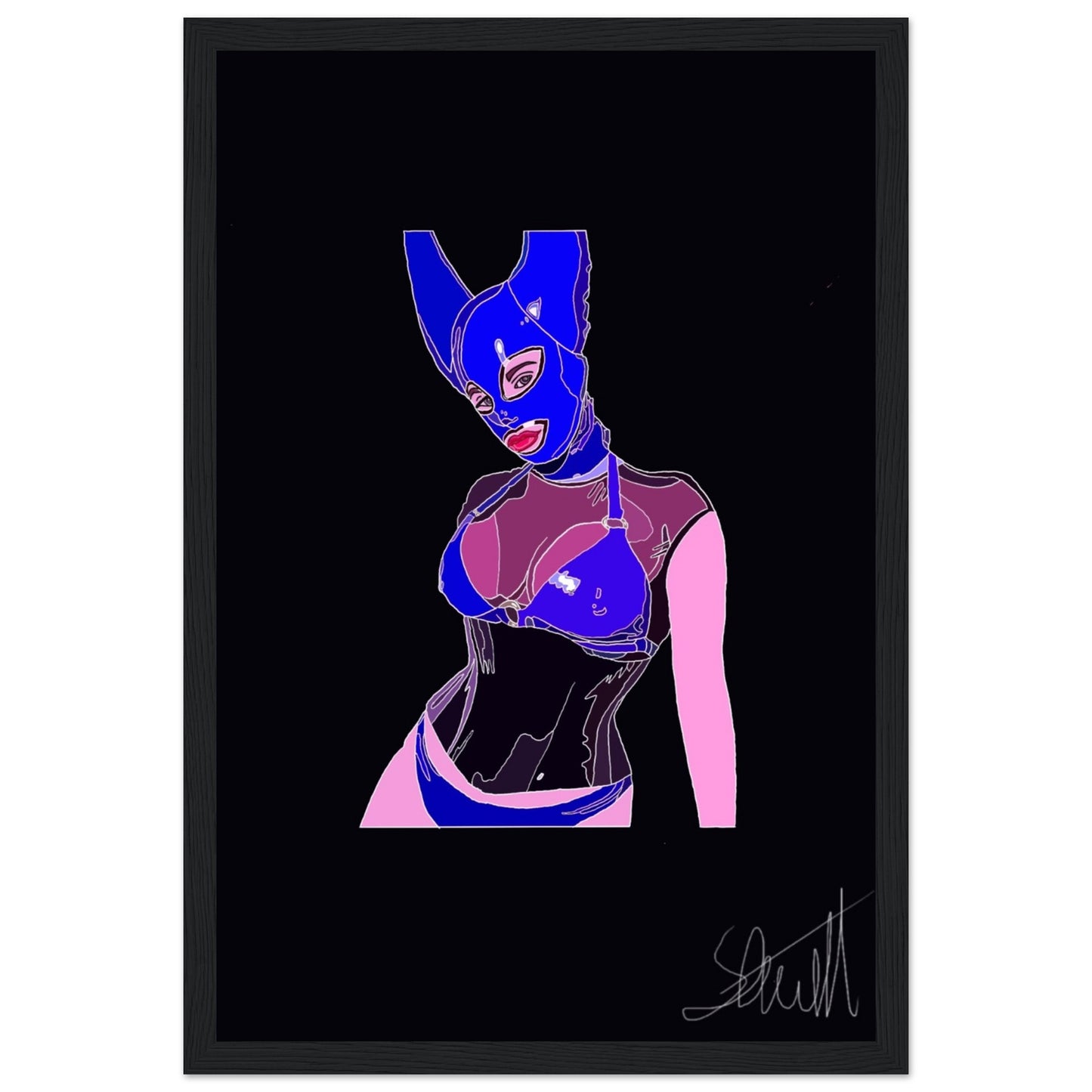 Horny Blue Devil - Classic Semi-Glossy Paper Wooden Framed Poster