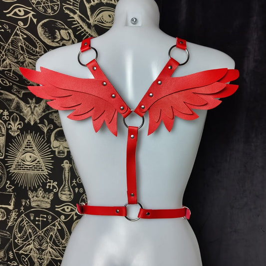 BDSM  Demon/Angel winged vegan leather harness, play party, lingerie, brat, cute