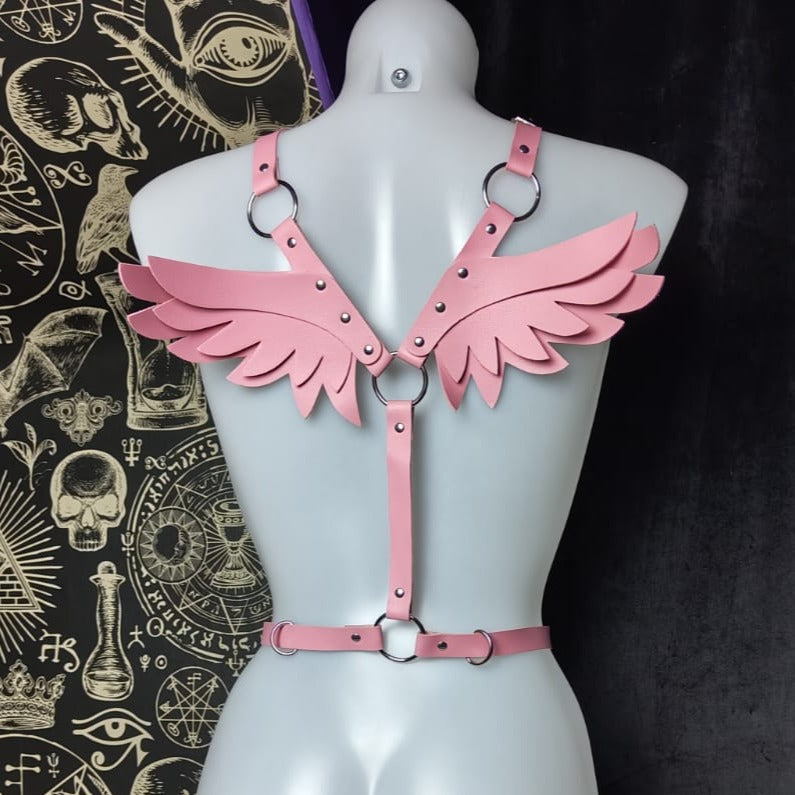 BDSM  Demon/Angel winged vegan leather harness, play party, lingerie, brat, cute