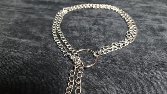 BDSM double choke chain collar and leash with O ring