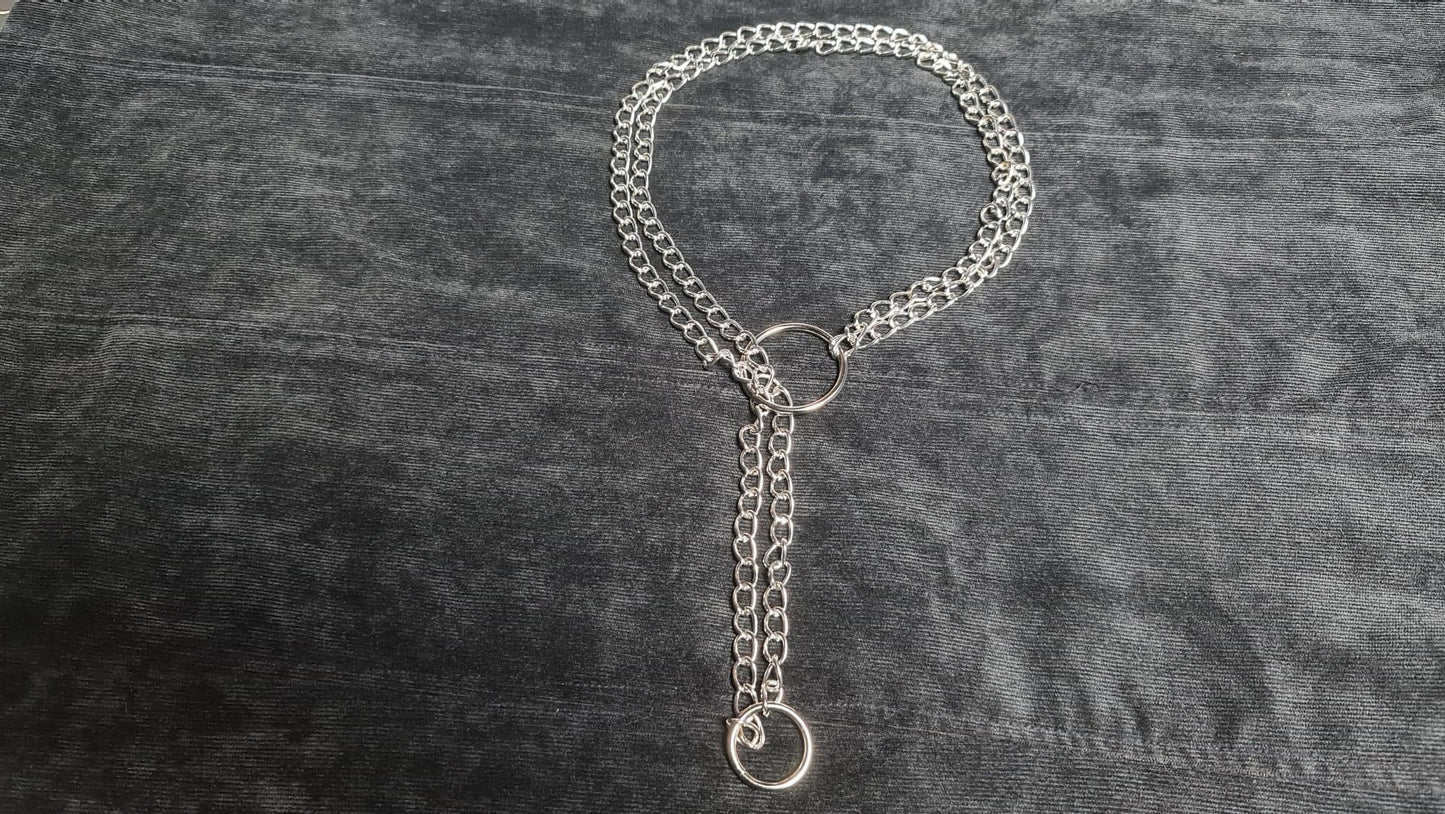 BDSM double choke chain collar and leash with O ring