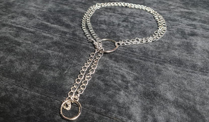 BDSM double choke chain collar and leash with O ring