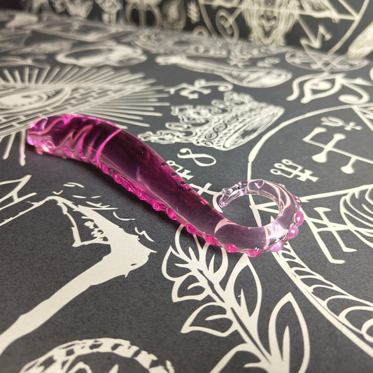 Glass tentacle dildo - pink, G spot, P spot play, handle, ribbed, fantasy, temperature play, textured, alien