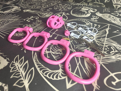 Lockable chastity cage: bubblegum pink - nylon resin, locked, device, 3d printed, various sizes, orgasm control, comfortable, lightweight