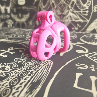 Lockable chastity cage: bubblegum pink - nylon resin, locked, device, 3d printed, various sizes, orgasm control, comfortable, lightweight
