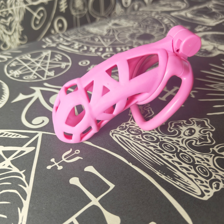 Lockable chastity cage: bubblegum pink - nylon resin, locked, device, 3d printed, various sizes, orgasm control, comfortable, lightweight