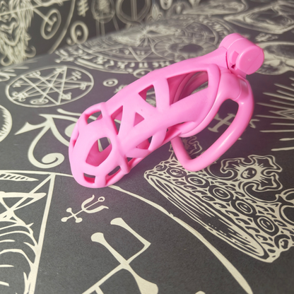 Lockable chastity cage: bubblegum pink - nylon resin, locked, device, 3d printed, various sizes, orgasm control, comfortable, lightweight