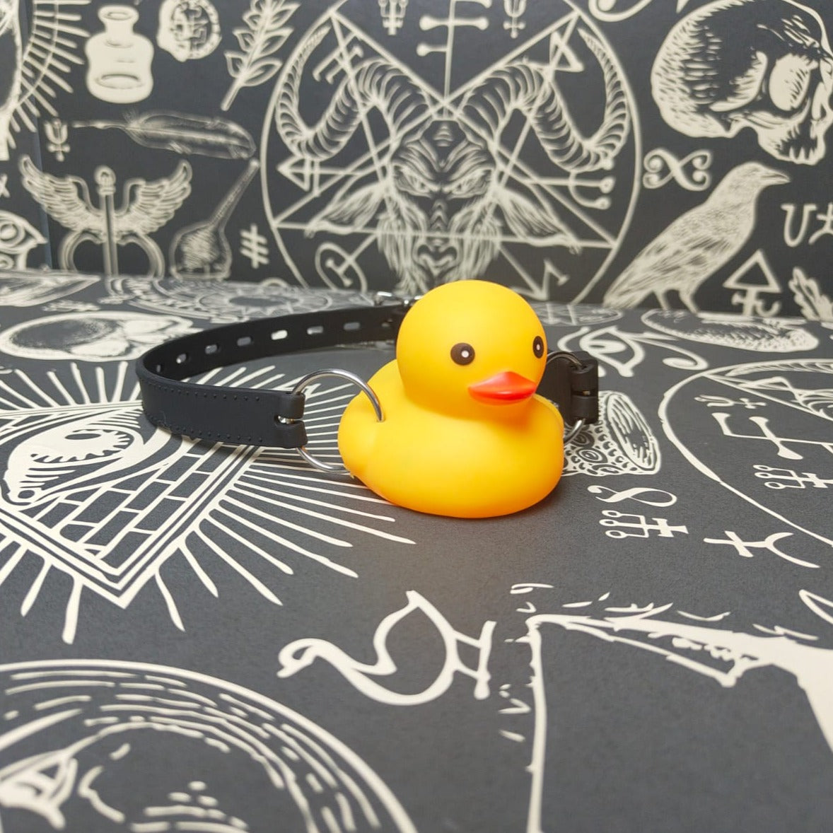 BDSM Squeaky Rubber Ducky Gag - Lockable Silicone Strap, easy clean, cute, playful