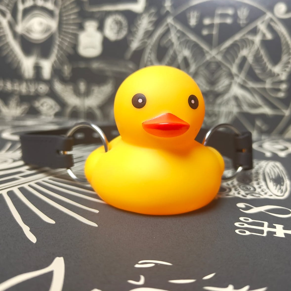 BDSM Squeaky Rubber Ducky Gag - Lockable Silicone Strap, easy clean, cute, playful